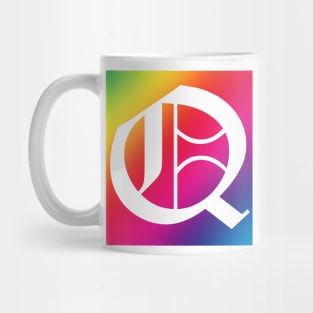 Rainbow White Letter Q Mug